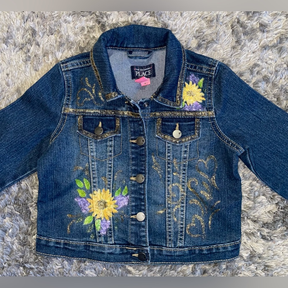 The Children’s Place Hand-Painted Sunflower Jean Jacket Size 5T